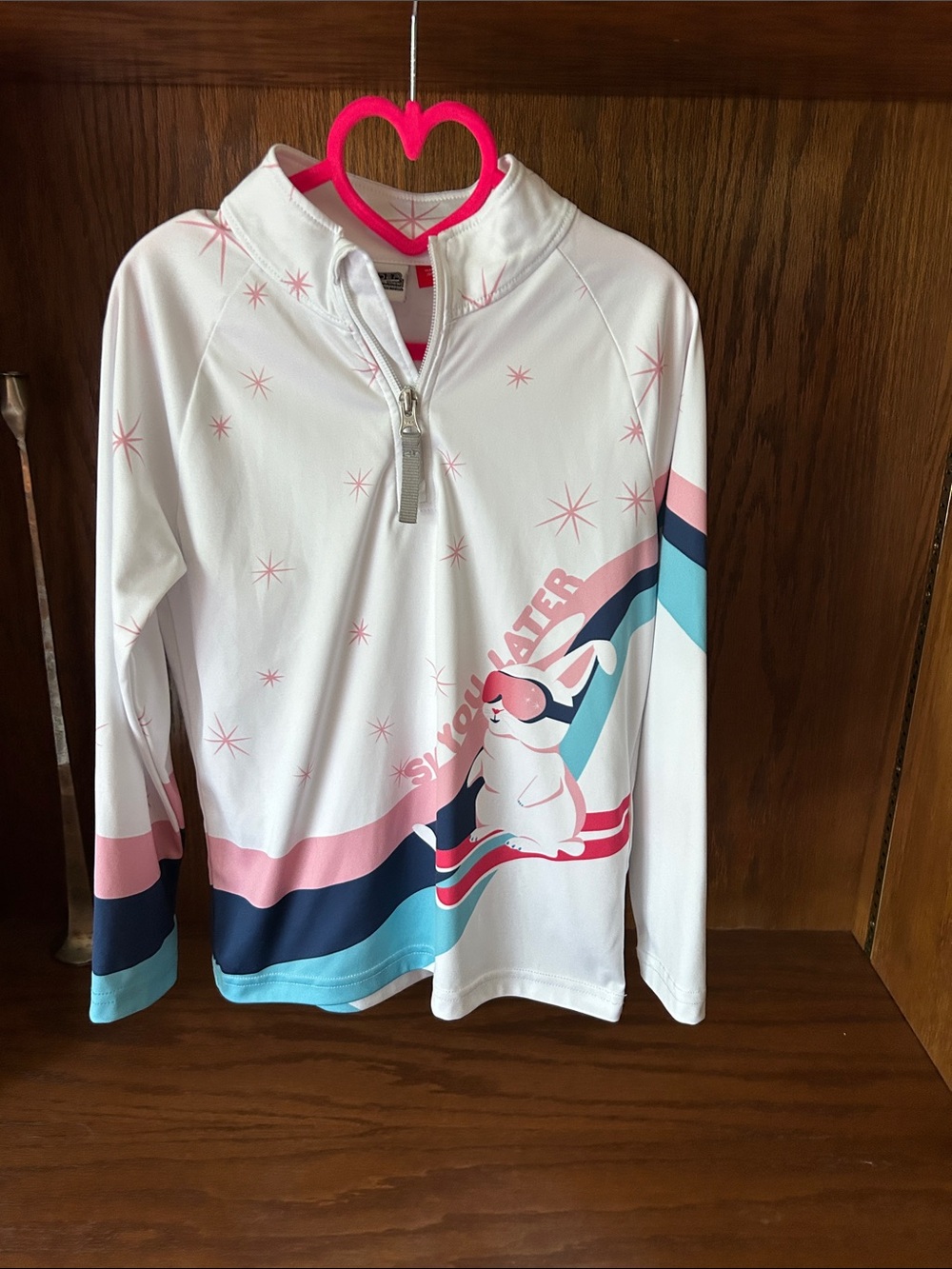Spyder White Pink Blue Kids Ski You Later with Bunny Graphic and Stripes